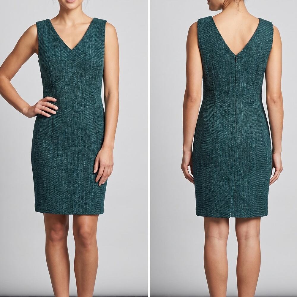 Banana Republic Factory 12 Boucle Blue V Neck Sheath Sleeveless Back Zip Dress